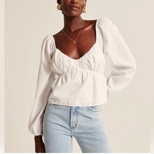 Abercrombie & Fitch Puff Sleeve Blouse Top Size XS White Poplin Preppy Cottage